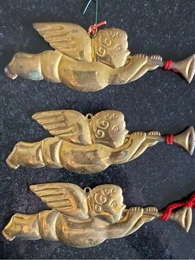 Vintage Department 56 Brass Cherub Trumpet Ornaments- Set of 3
